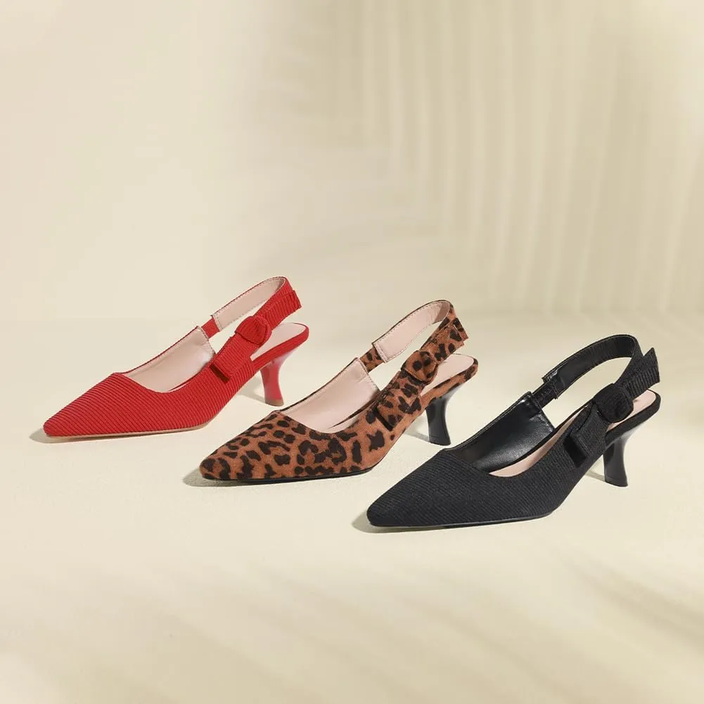 Erocalli Women's Low Kitten Bow Heels Slingback Dressy Pumps Pointed Closed Toe Elegant Wedding Pumps Formal Comfortable Shoes