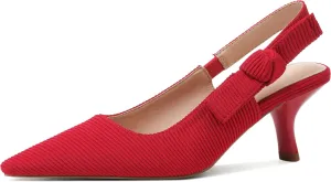 Erocalli Women's Low Kitten Bow Heels Slingback Dressy Pumps Pointed Closed Toe Elegant Wedding Pumps Formal Comfortable Shoes