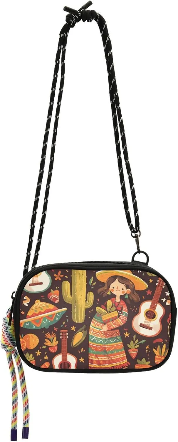 Ethnic Tribes Bohemian Elements West Crossbody Purse for Mens Beauty with Credit Card Slots Over Shoulder Purse Walk dog