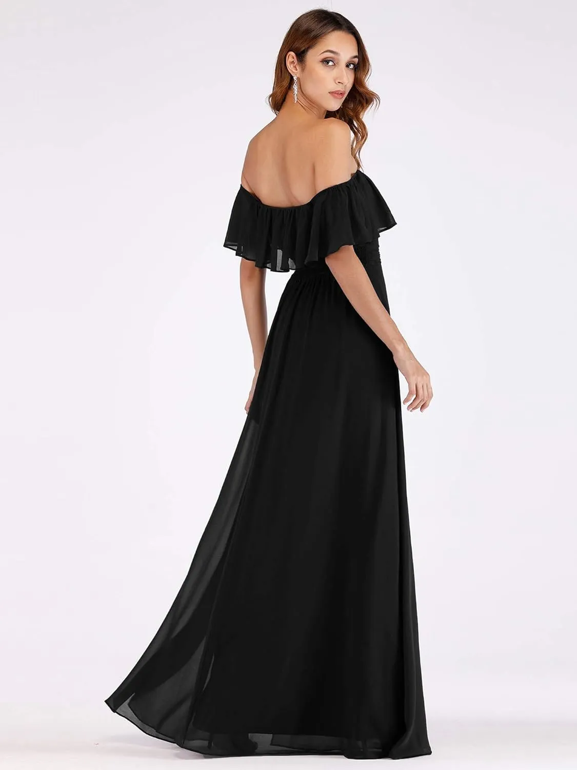 Ever-Pretty Women's Elegant Off The Shoulder Side Split High Waist Flowy Chiffon Maxi Bridesmaid Dress 00968