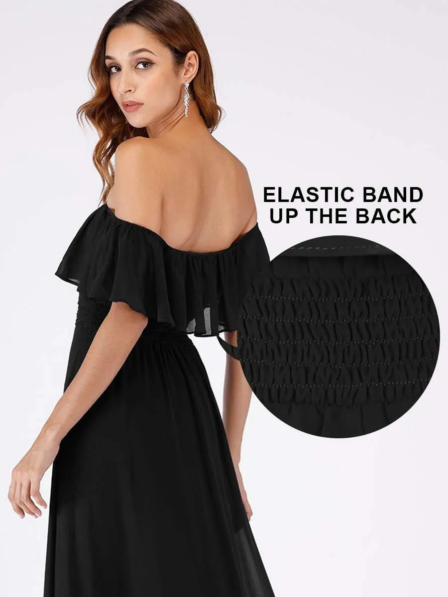 Ever-Pretty Women's Elegant Off The Shoulder Side Split High Waist Flowy Chiffon Maxi Bridesmaid Dress 00968