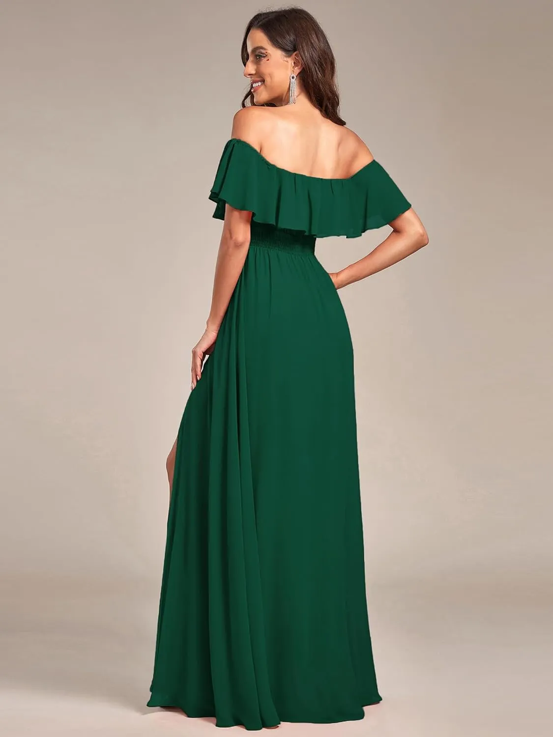 Ever-Pretty Women's Elegant Off The Shoulder Side Split High Waist Flowy Chiffon Maxi Bridesmaid Dress 00968
