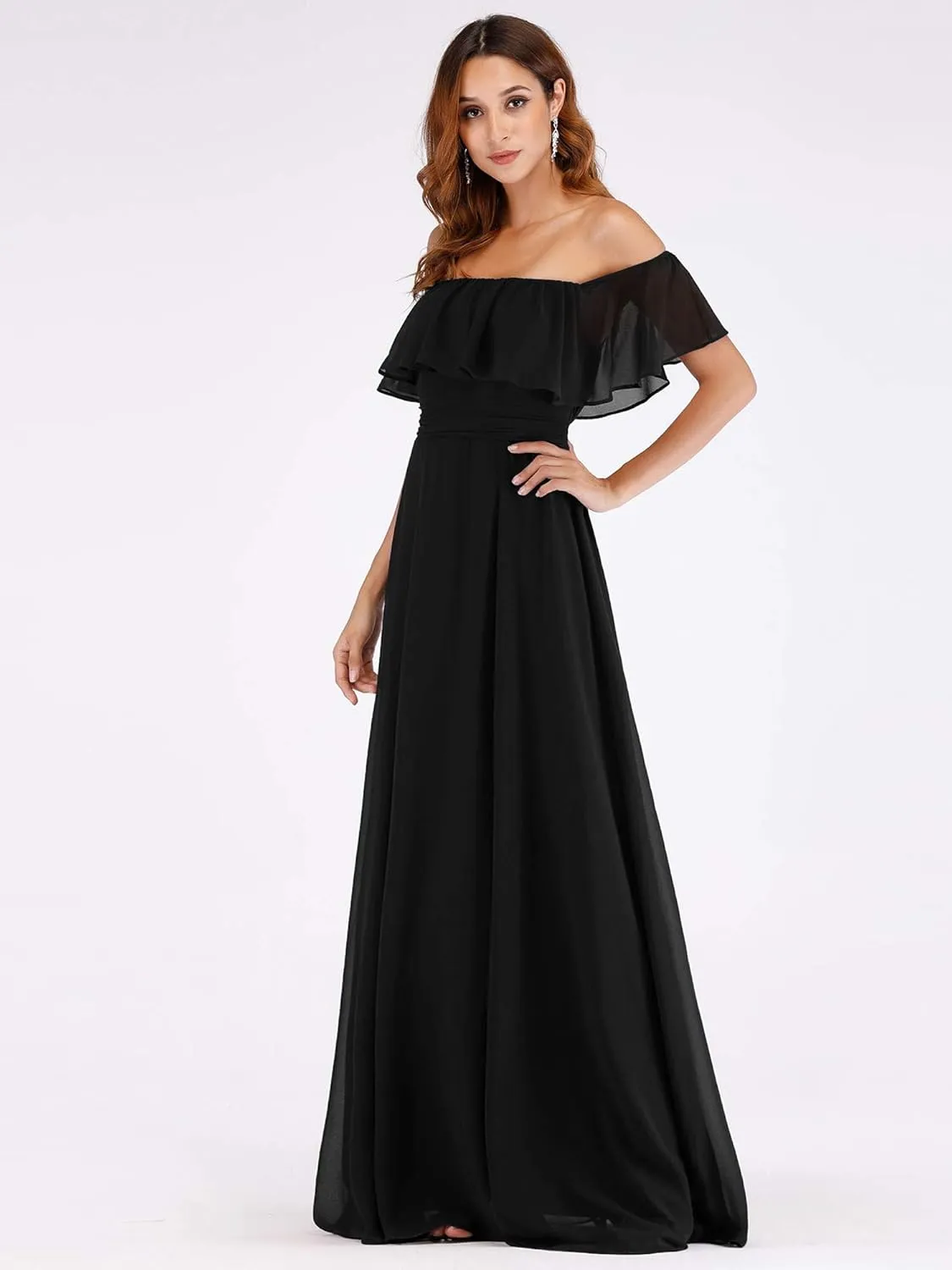 Ever-Pretty Women's Elegant Off The Shoulder Side Split High Waist Flowy Chiffon Maxi Bridesmaid Dress 00968