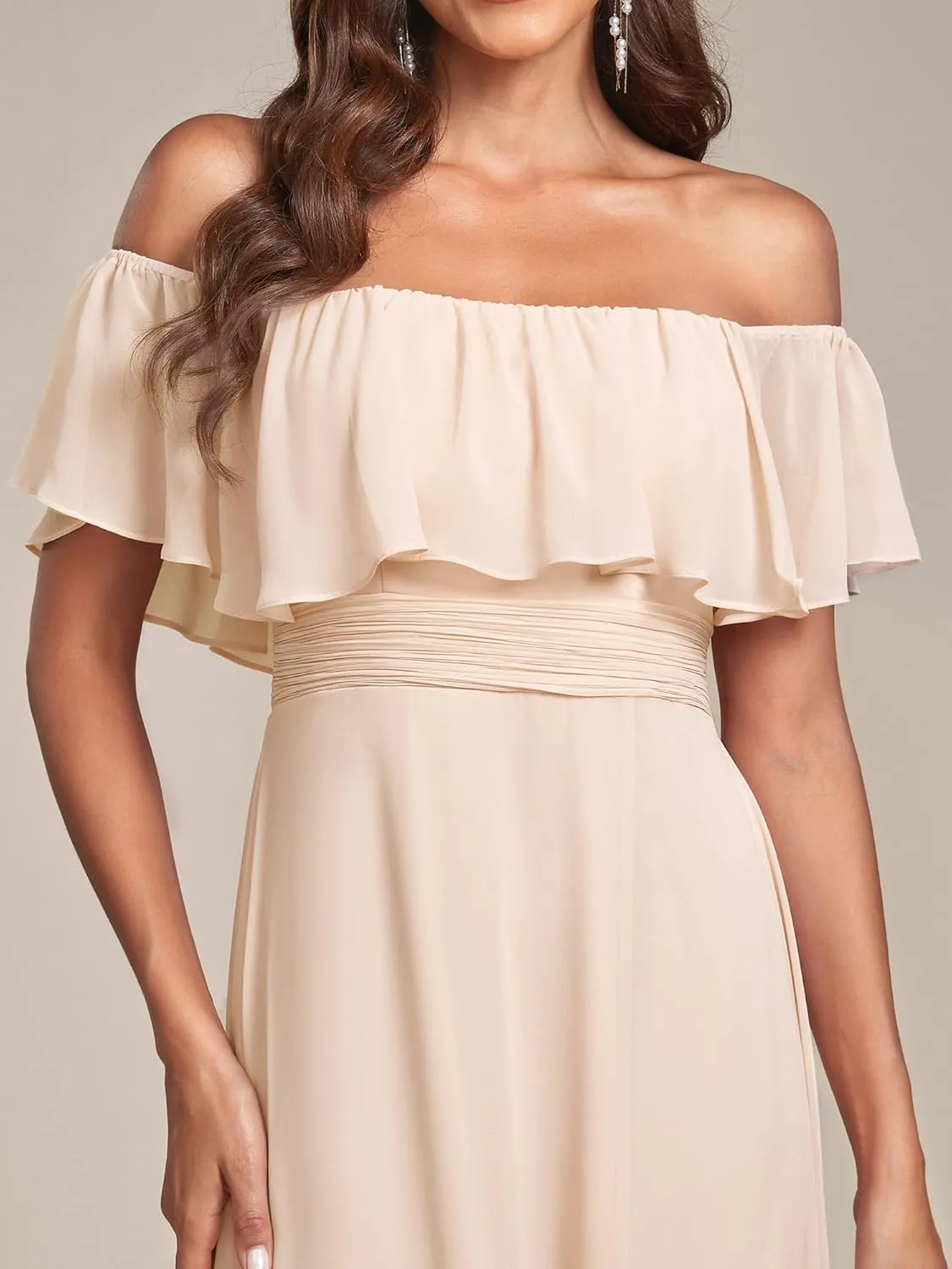 Ever-Pretty Women's Elegant Off The Shoulder Side Split High Waist Flowy Chiffon Maxi Bridesmaid Dress 00968