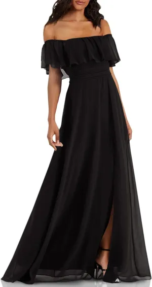 Ever-Pretty Women's Elegant Off The Shoulder Side Split High Waist Flowy Chiffon Maxi Bridesmaid Dress 00968