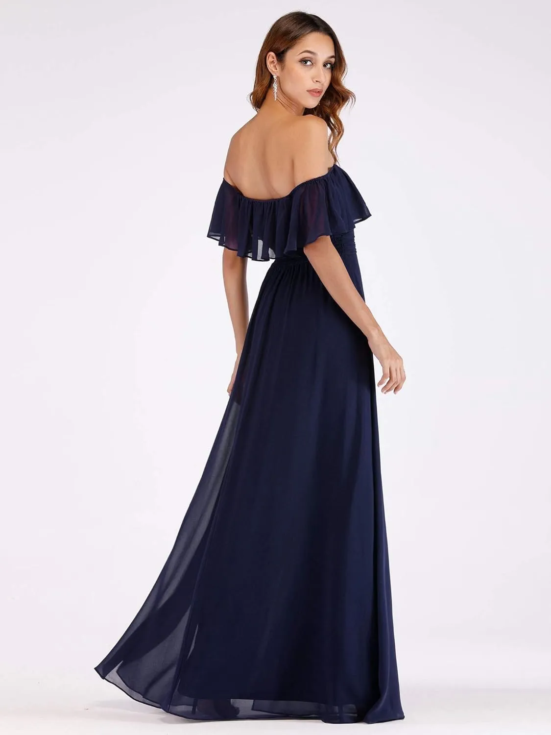 Ever-Pretty Women's Elegant Off The Shoulder Side Split High Waist Flowy Chiffon Maxi Bridesmaid Dress 00968