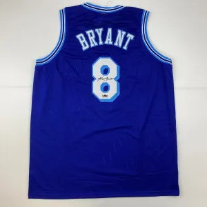 Facsimile Autographed Kobe Bryant #8 Los Angeles LA Retro Blue Reprint Laser Auto Basketball Jersey Size Men's XL
