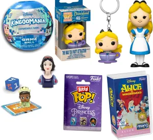 Falling Figure Alice in Wonderland Disney Pop! mini Figure Bundled with Rewind Exclusive Mad Tea Party Attraction Anniversary   Kingdomania Magic Game & Bitty Princess Souvenir 4 Items