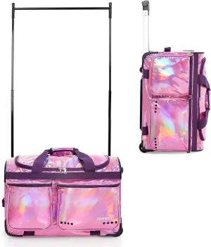 Fanwoli 23" Dance Bag with Garment Rack | Prism-Glowing Collection | Waterproof Iridescent Fabric | Ideal Competition Duffle Bag for Dancer Cheerleader Little Princess | Laser Purple
