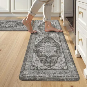 Farmhouse Kitchen Rugs Sets of 2, Anti Fatigue Mats for Kitchen Floor Non Slip Kitchen Mat, Cushion Kitchen Mats for Floor Boho Runner Rug for Laundry Hallway 17"x47" 17"x28",Dark Grey