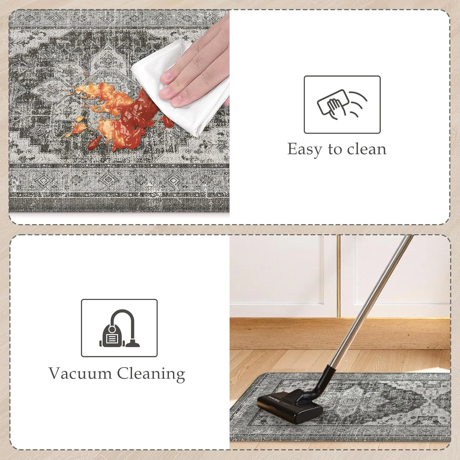 Farmhouse Kitchen Rugs Sets of 2, Anti Fatigue Mats for Kitchen Floor Non Slip Kitchen Mat, Cushion Kitchen Mats for Floor Boho Runner Rug for Laundry Hallway 17"x47" 17"x28",Dark Grey