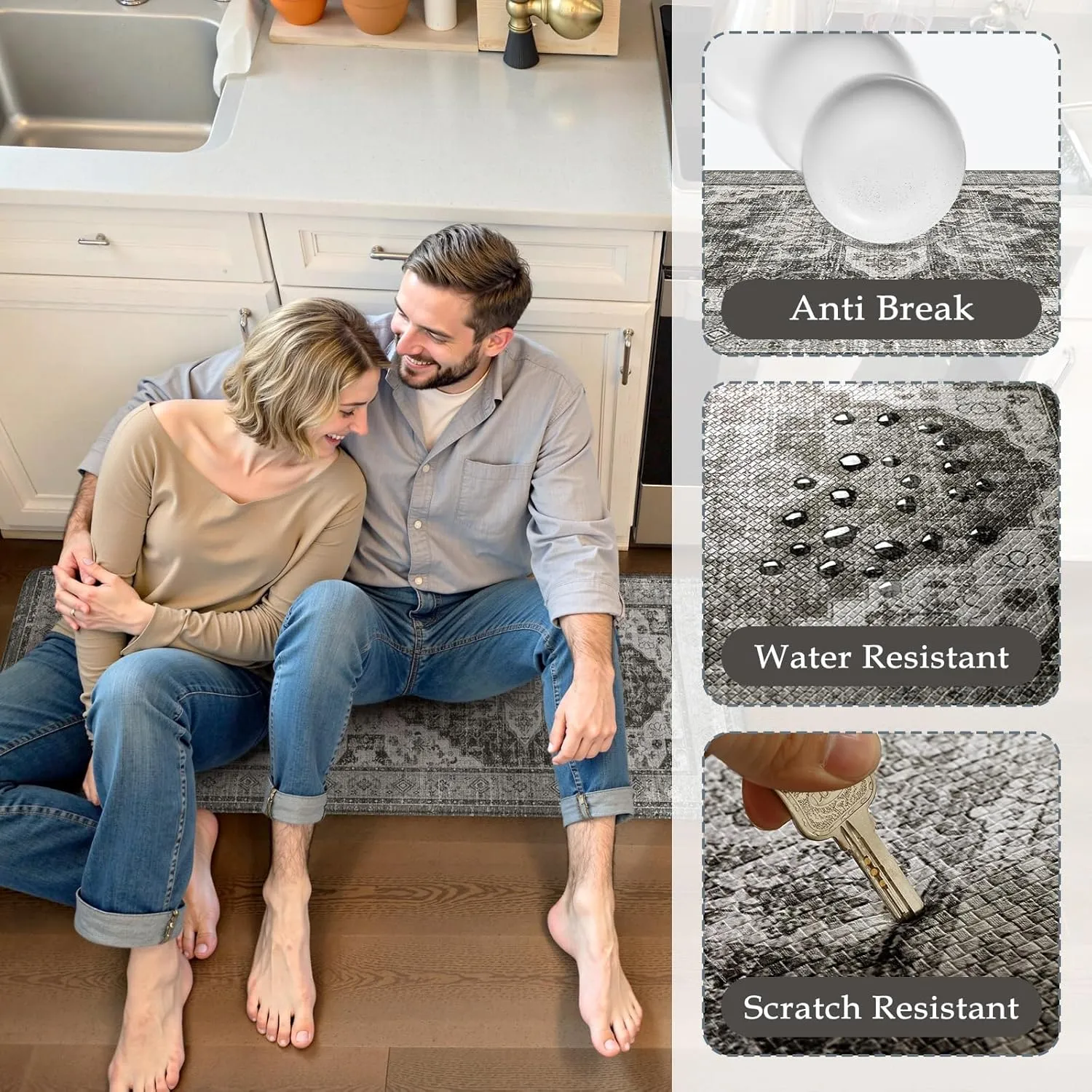 Farmhouse Kitchen Rugs Sets of 2, Anti Fatigue Mats for Kitchen Floor Non Slip Kitchen Mat, Cushion Kitchen Mats for Floor Boho Runner Rug for Laundry Hallway 17"x47" 17"x28",Dark Grey