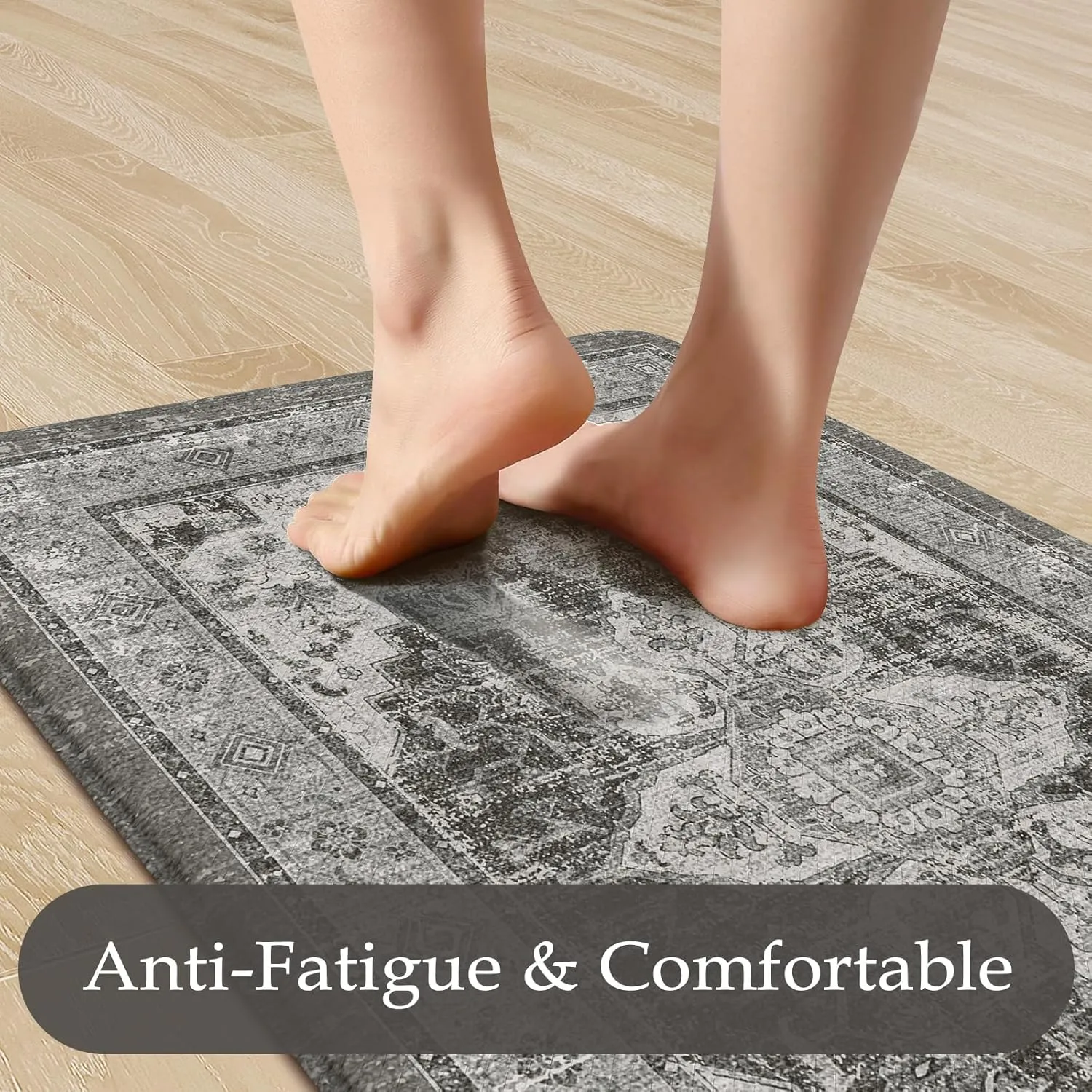 Farmhouse Kitchen Rugs Sets of 2, Anti Fatigue Mats for Kitchen Floor Non Slip Kitchen Mat, Cushion Kitchen Mats for Floor Boho Runner Rug for Laundry Hallway 17"x47" 17"x28",Dark Grey