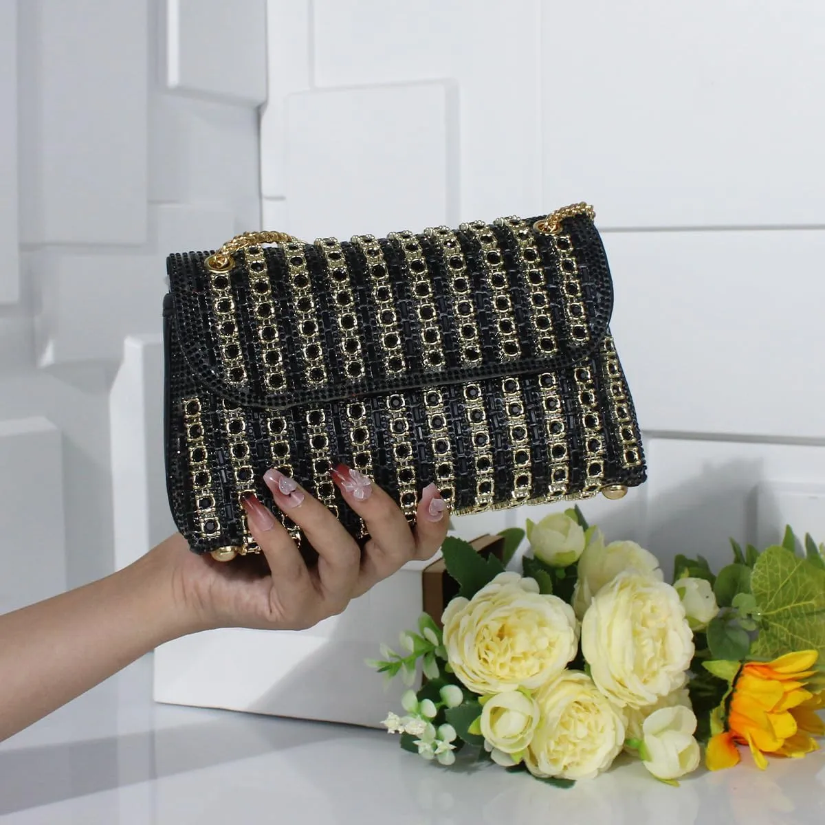 Fashion Dinner Bag Diamond-Encrusted Hand Bag Delicate Senior Sense Square Women's Hand Bag Shoulder Bag Crossbody Bag