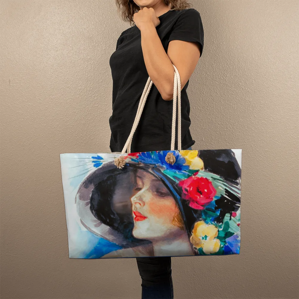 Fashionable Vintage Woman's Face with Bonnet Weekender Tote Bag