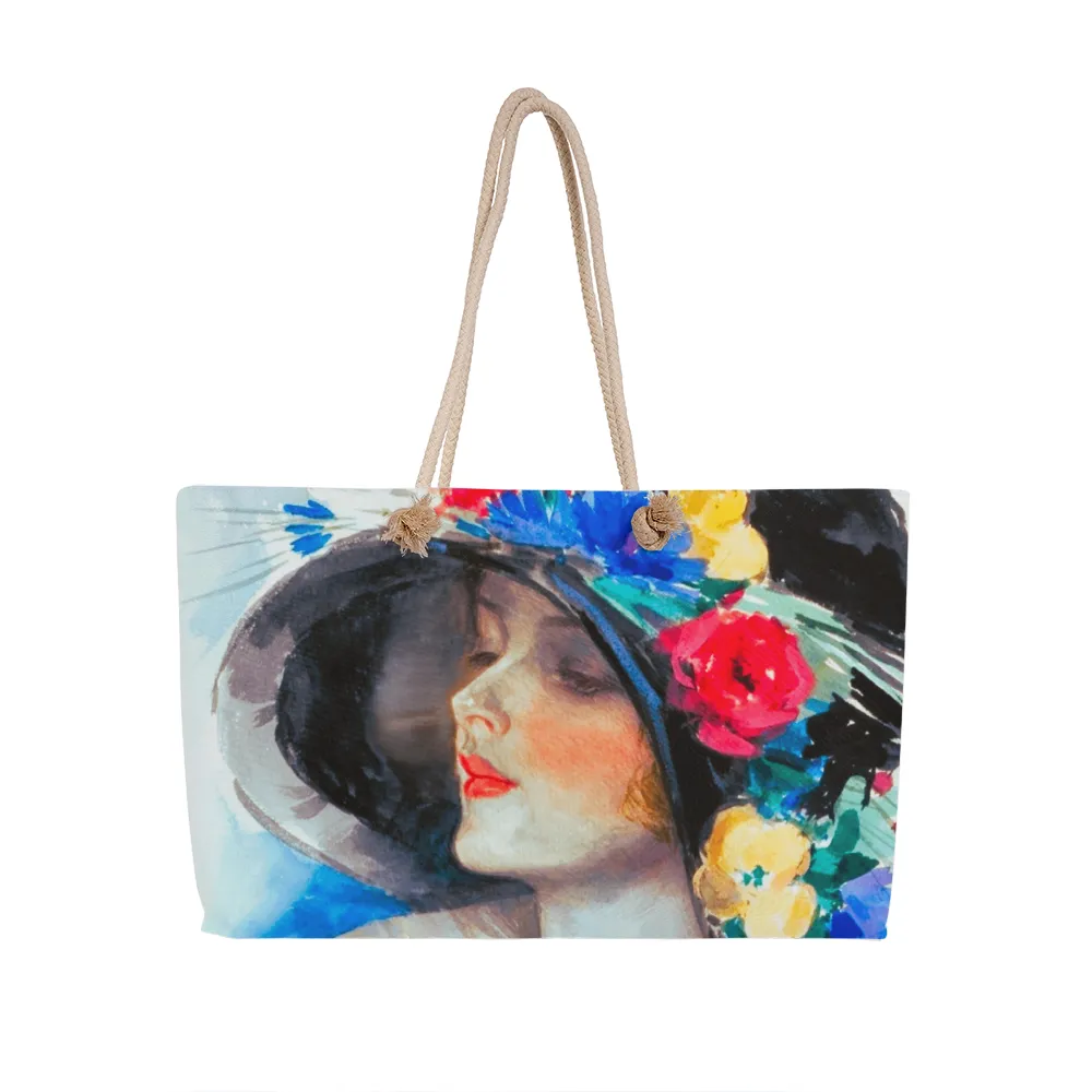 Fashionable Vintage Woman's Face with Bonnet Weekender Tote Bag
