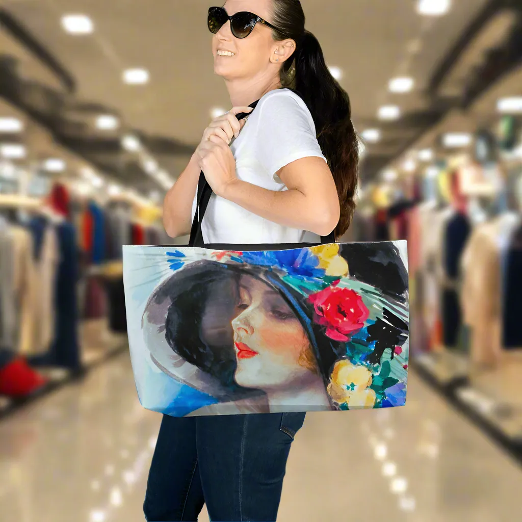 Fashionable Vintage Woman's Face with Bonnet Weekender Tote Bag