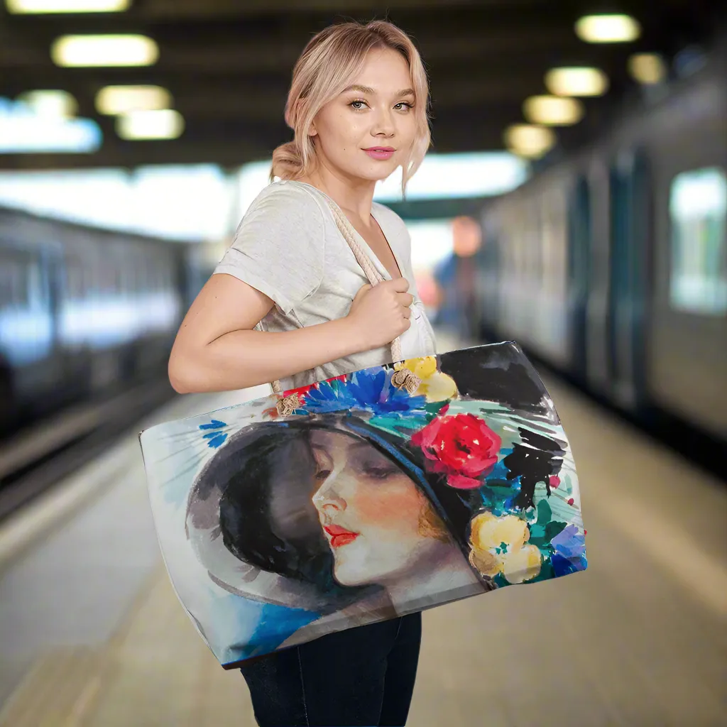 Fashionable Vintage Woman's Face with Bonnet Weekender Tote Bag