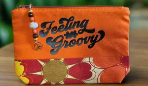 Feeling Groovy Retro Pouch with boxed bottom - 19.5cm x 14cm with Zipper Charm