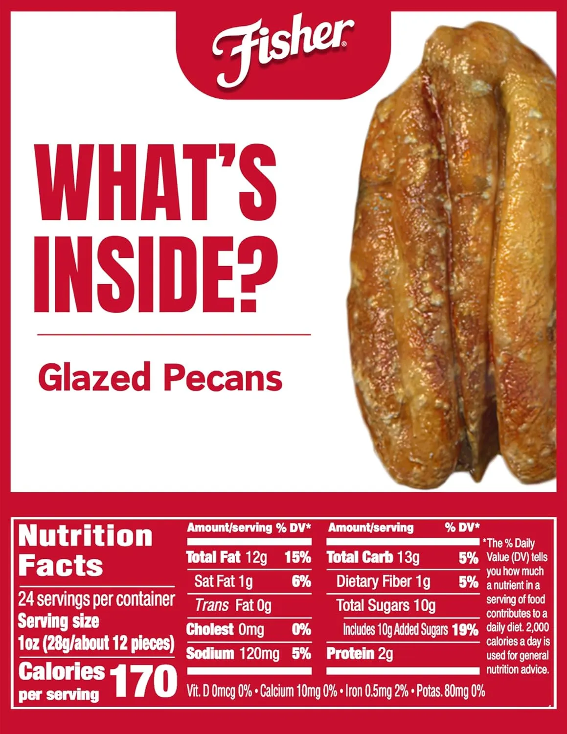 Fisher Snack Glazed Pecans, 24 Ounces, Made with Whole Mammoth Candied Pecans, 100% Recyclable