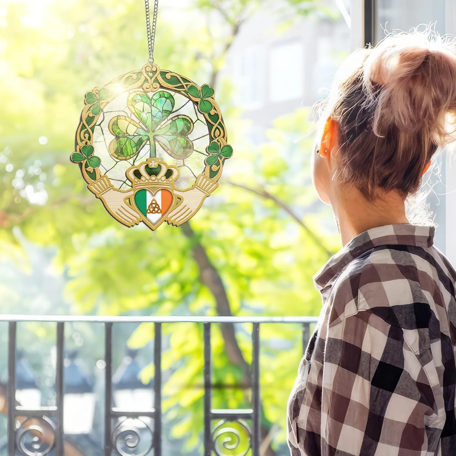FLAGWIX St Patricks Day Decorations - Double Layered Hanging Suncatcher 6 in - St Patricks Day Accessories, Shamrock Decorations, Irish Gifts for Women Men Friends Family
