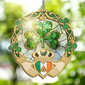 FLAGWIX St Patricks Day Decorations - Double Layered Hanging Suncatcher 6 in - St Patricks Day Accessories, Shamrock Decorations, Irish Gifts for Women Men Friends Family