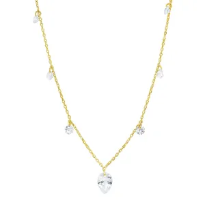 Floating CZ Station Necklace with Pear Shaped CZ Pendant