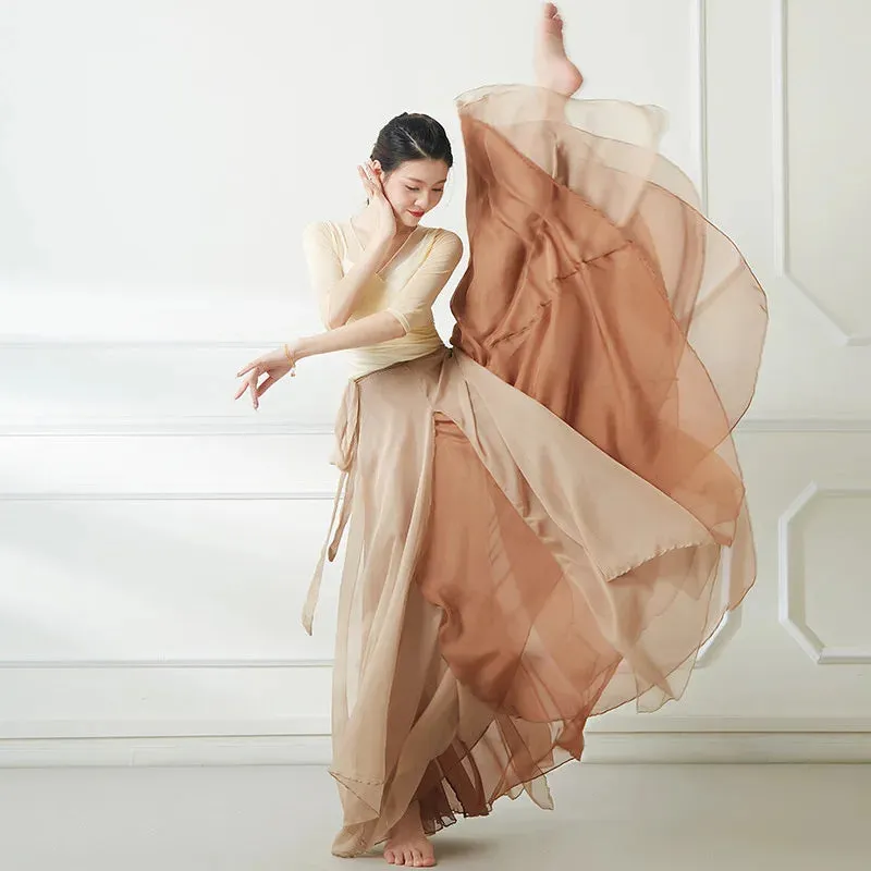 Flowy Chiffon Dance Skirt 800-100cm Long Double Layer, Large Swing Ethnic Costume for Classical Stage Performance