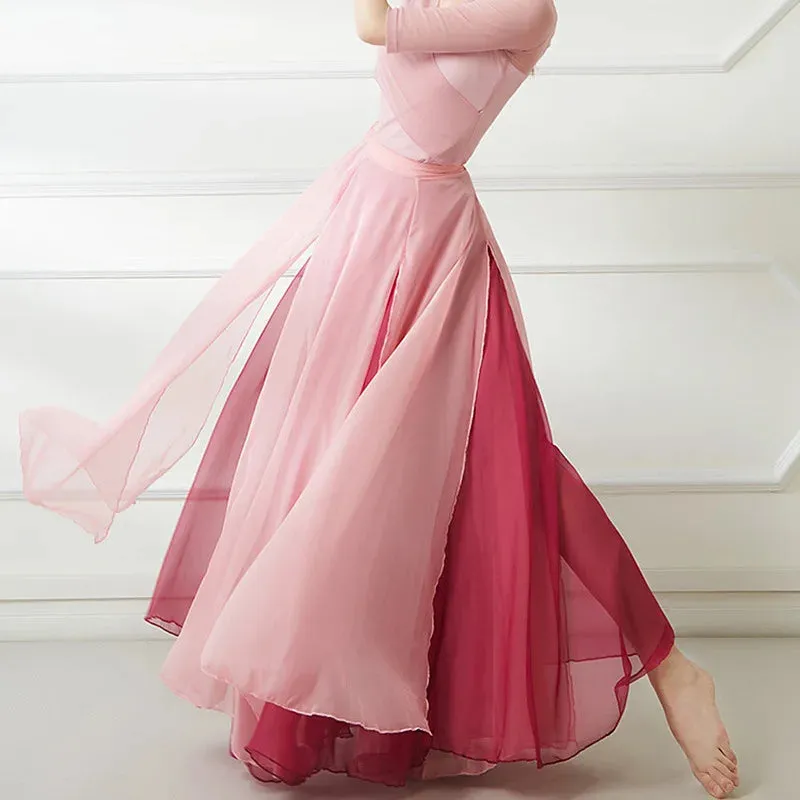 Flowy Chiffon Dance Skirt 800-100cm Long Double Layer, Large Swing Ethnic Costume for Classical Stage Performance