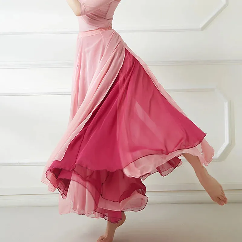 Flowy Chiffon Dance Skirt 800-100cm Long Double Layer, Large Swing Ethnic Costume for Classical Stage Performance