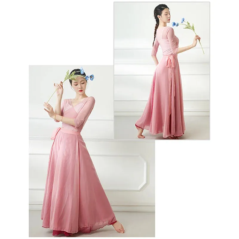 Flowy Chiffon Dance Skirt 800-100cm Long Double Layer, Large Swing Ethnic Costume for Classical Stage Performance