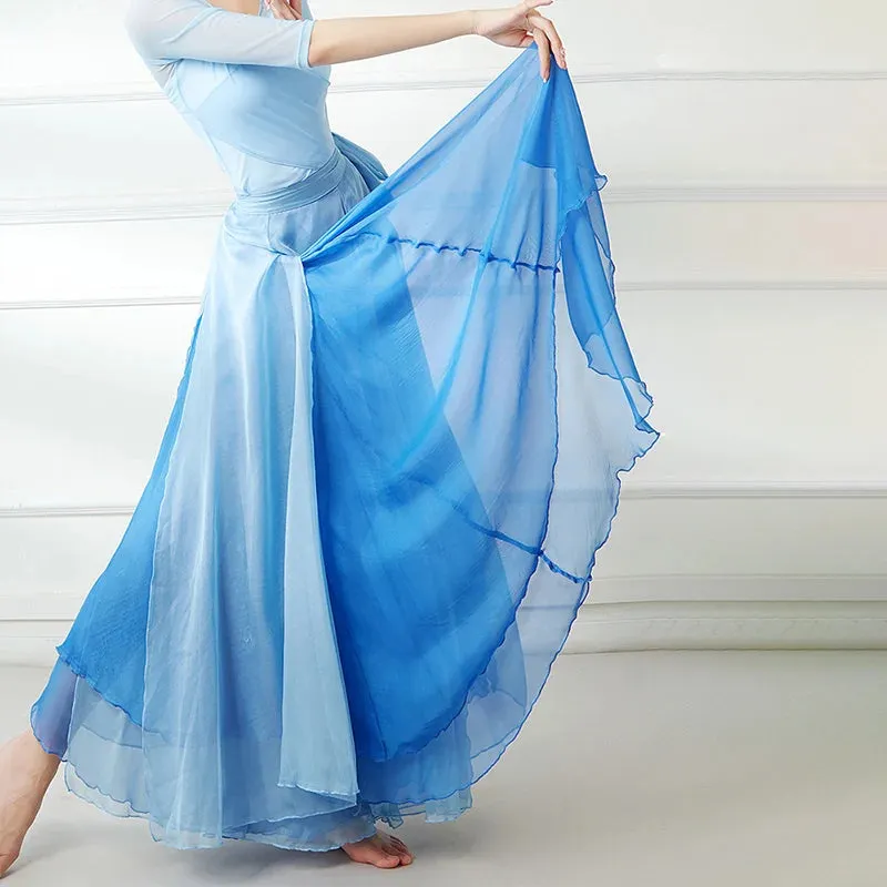 Flowy Chiffon Dance Skirt 800-100cm Long Double Layer, Large Swing Ethnic Costume for Classical Stage Performance