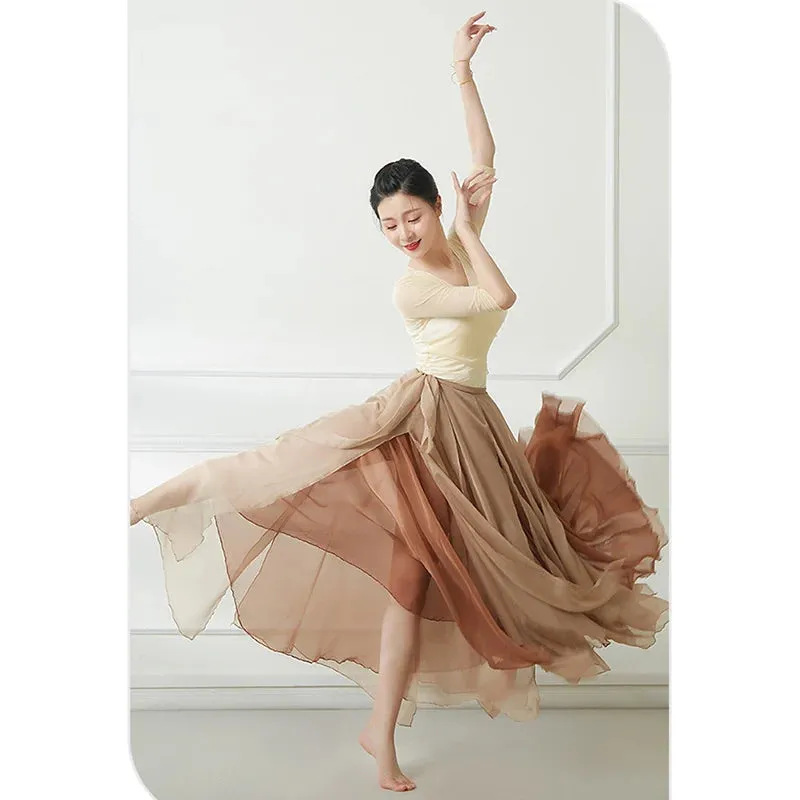 Flowy Chiffon Dance Skirt 800-100cm Long Double Layer, Large Swing Ethnic Costume for Classical Stage Performance