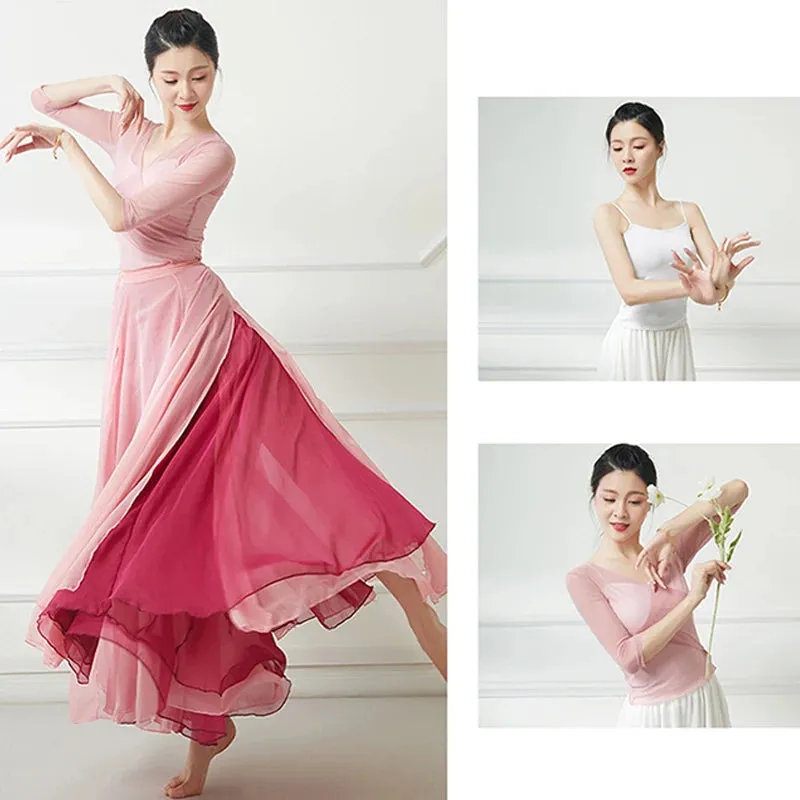 Flowy Chiffon Dance Skirt 800-100cm Long Double Layer, Large Swing Ethnic Costume for Classical Stage Performance