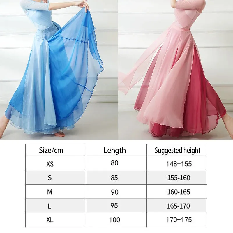 Flowy Chiffon Dance Skirt 800-100cm Long Double Layer, Large Swing Ethnic Costume for Classical Stage Performance