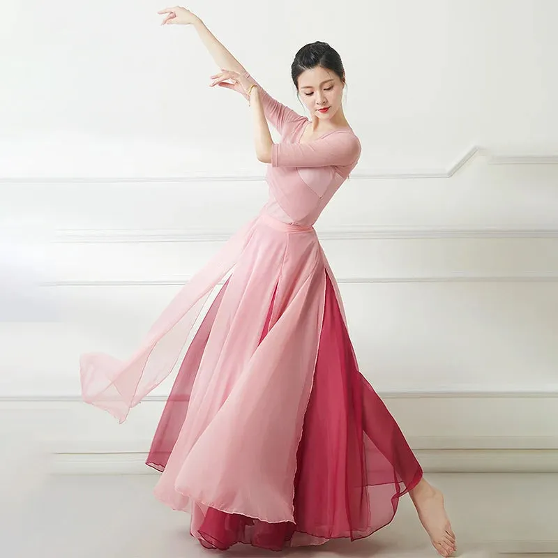 Flowy Chiffon Dance Skirt 800-100cm Long Double Layer, Large Swing Ethnic Costume for Classical Stage Performance