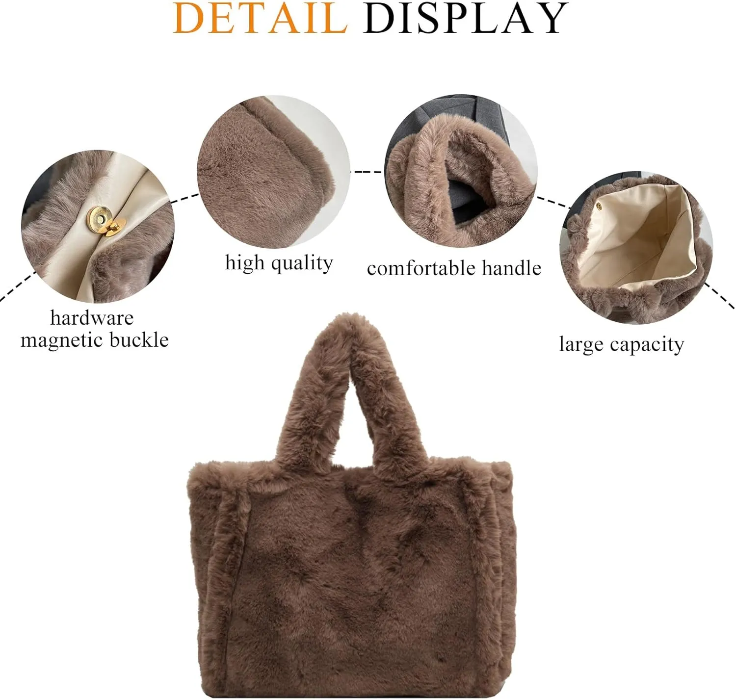 Fluffy Tote Bag Large Fur Purses for Women Winter Fuzzy Totes Furry Shoulder Handbag Plush Bags