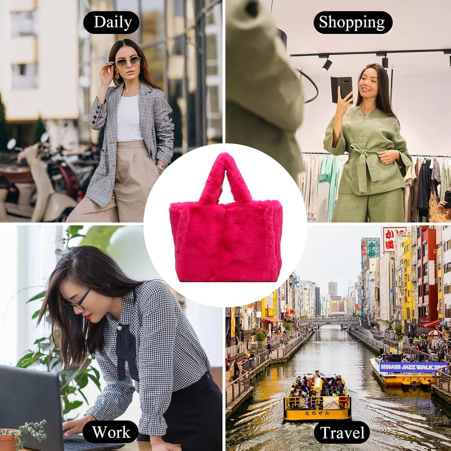 Fluffy Tote Bag Large Fur Purses for Women Winter Fuzzy Totes Furry Shoulder Handbag Plush Bags