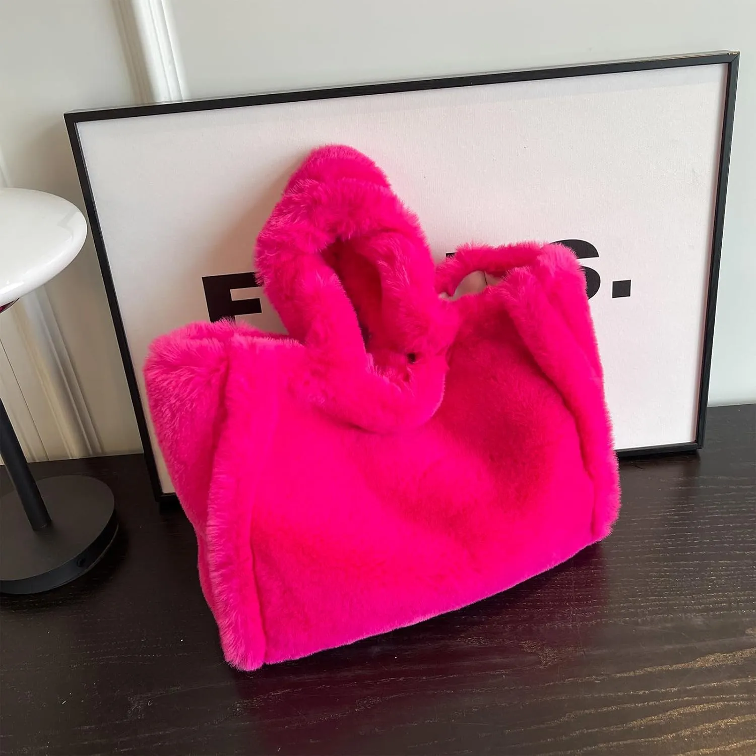 Fluffy Tote Bag Large Fur Purses for Women Winter Fuzzy Totes Furry Shoulder Handbag Plush Bags