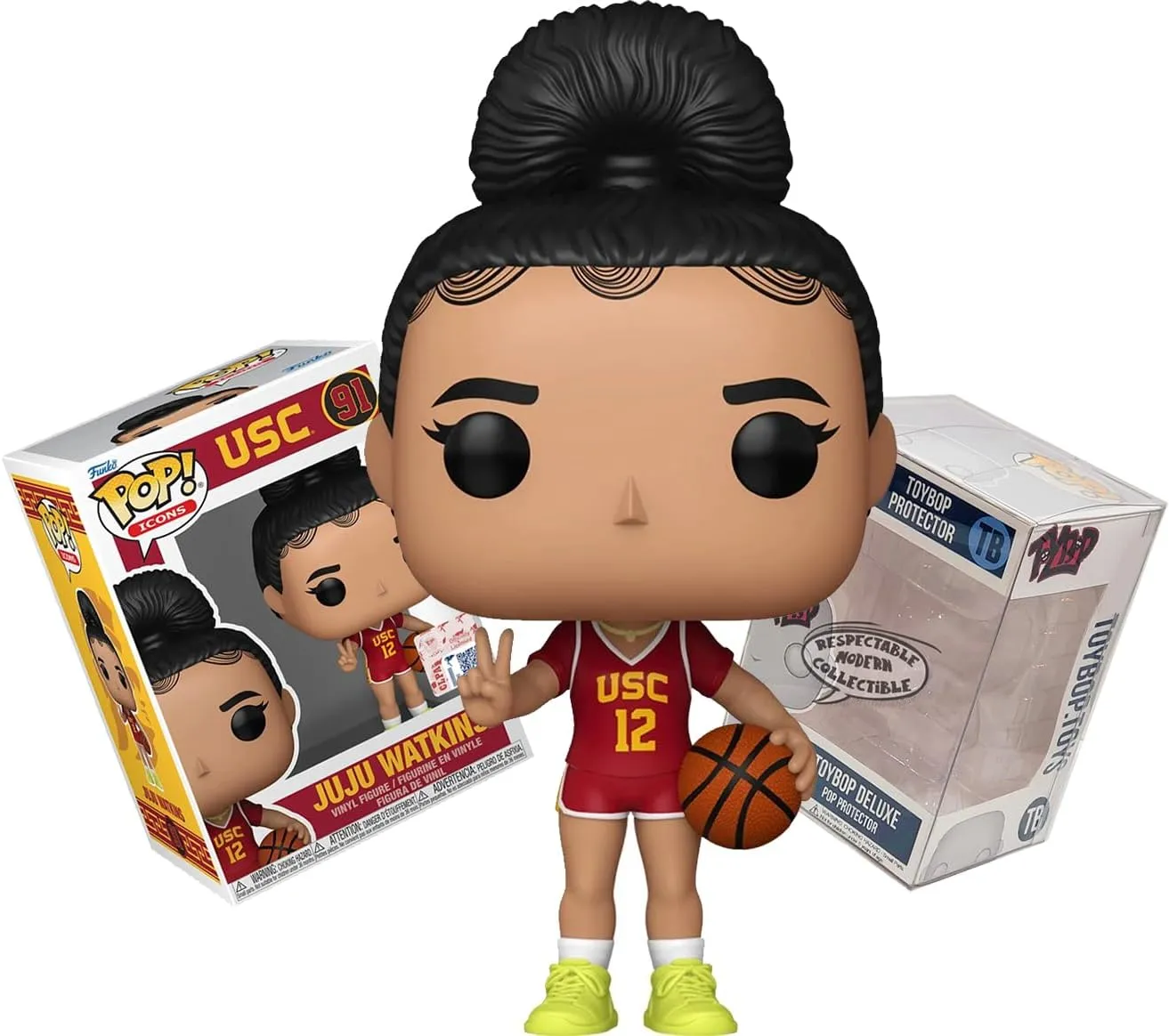 Funko Juju Watkins (Cardinal Jersey)   Pop Protector: USC Trojans College Basketball Pop! Icons Vinyl Figure (Gift Set Bundled with ToyBop Box Protector Collector Case)