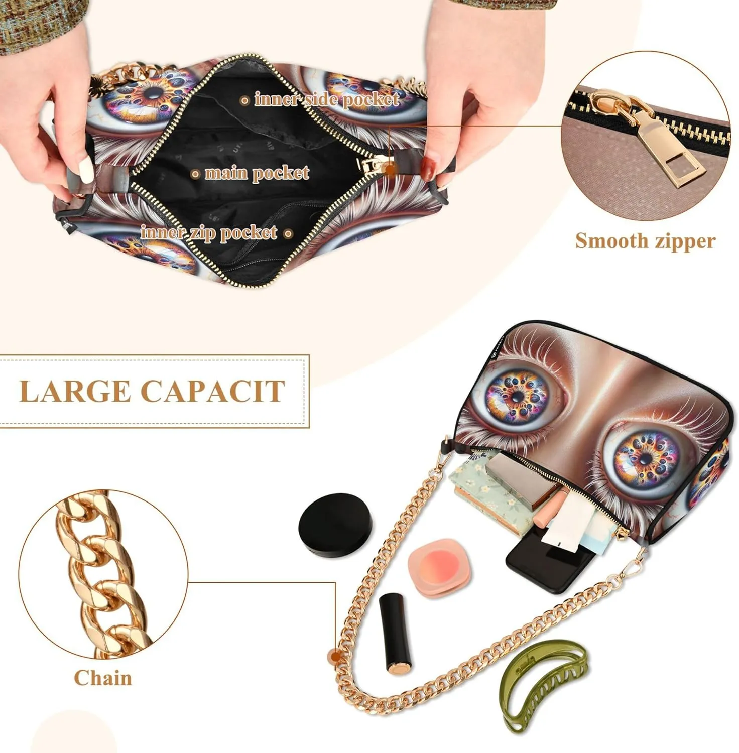 Game Controller Monster Face Medium Purse Hobo Party Purses Womens Ladies Handbags Chain Cute Shoulder Bag