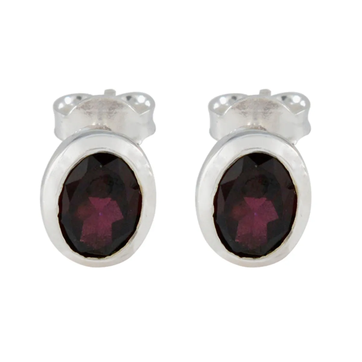 Garnet French Haruka Solitaire Stud Red 92.5 Silver Earring