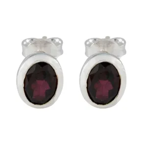 Garnet French Haruka Solitaire Stud Red 92.5 Silver Earring