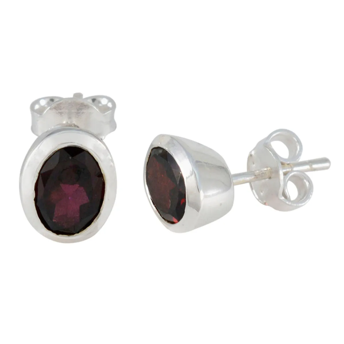 Garnet French Haruka Solitaire Stud Red 92.5 Silver Earring
