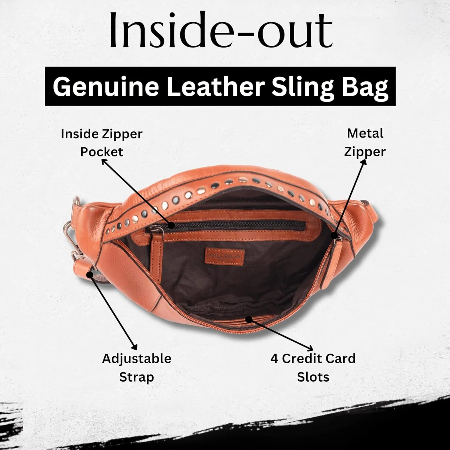 Genuine Italian Leather Boho Studded Waist Bag – Stylish & Durable Unisex Travel Fanny Pack for Essentials (Cognac)