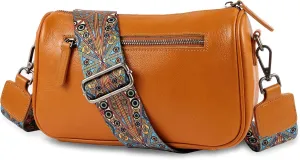 Genuine Leather crossbody bag for Women-Leather purse Shoulder Handbag with Bohemian wide strap