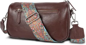 Genuine Leather crossbody bag for Women-Leather purse Shoulder Handbag with Bohemian wide strap