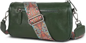 Genuine Leather crossbody bag for Women-Leather purse Shoulder Handbag with Bohemian wide strap