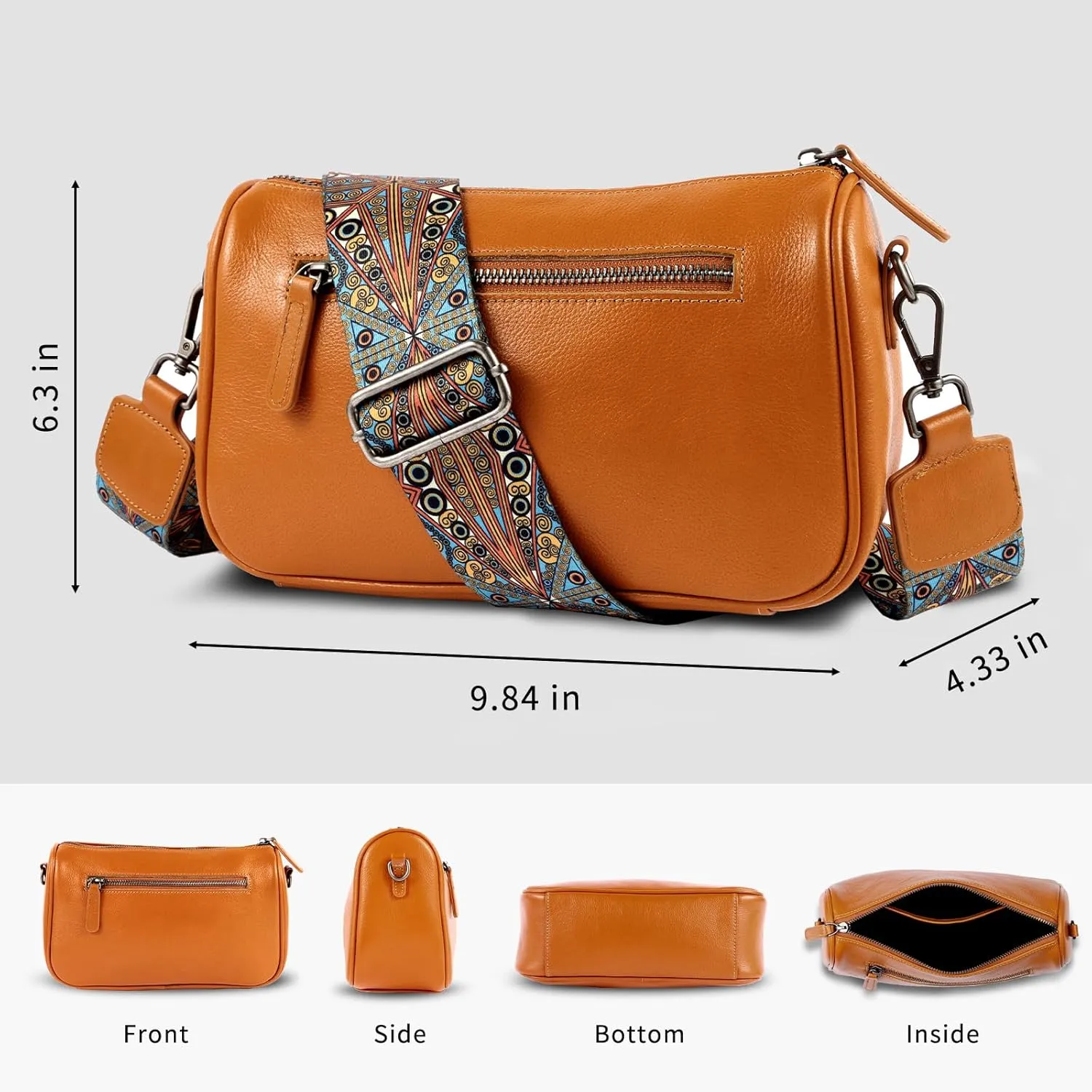 Genuine Leather crossbody bag for Women-Leather purse Shoulder Handbag with Bohemian wide strap