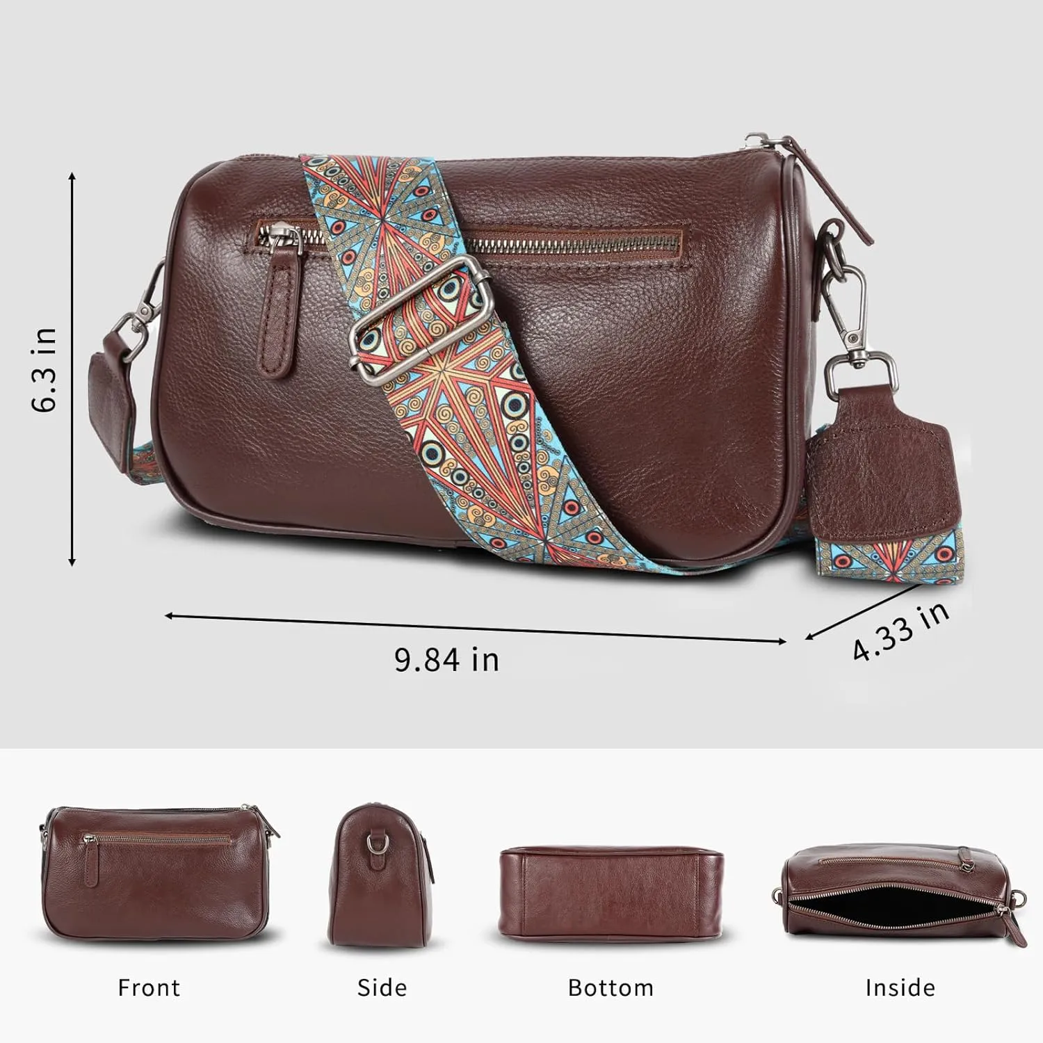 Genuine Leather crossbody bag for Women-Leather purse Shoulder Handbag with Bohemian wide strap
